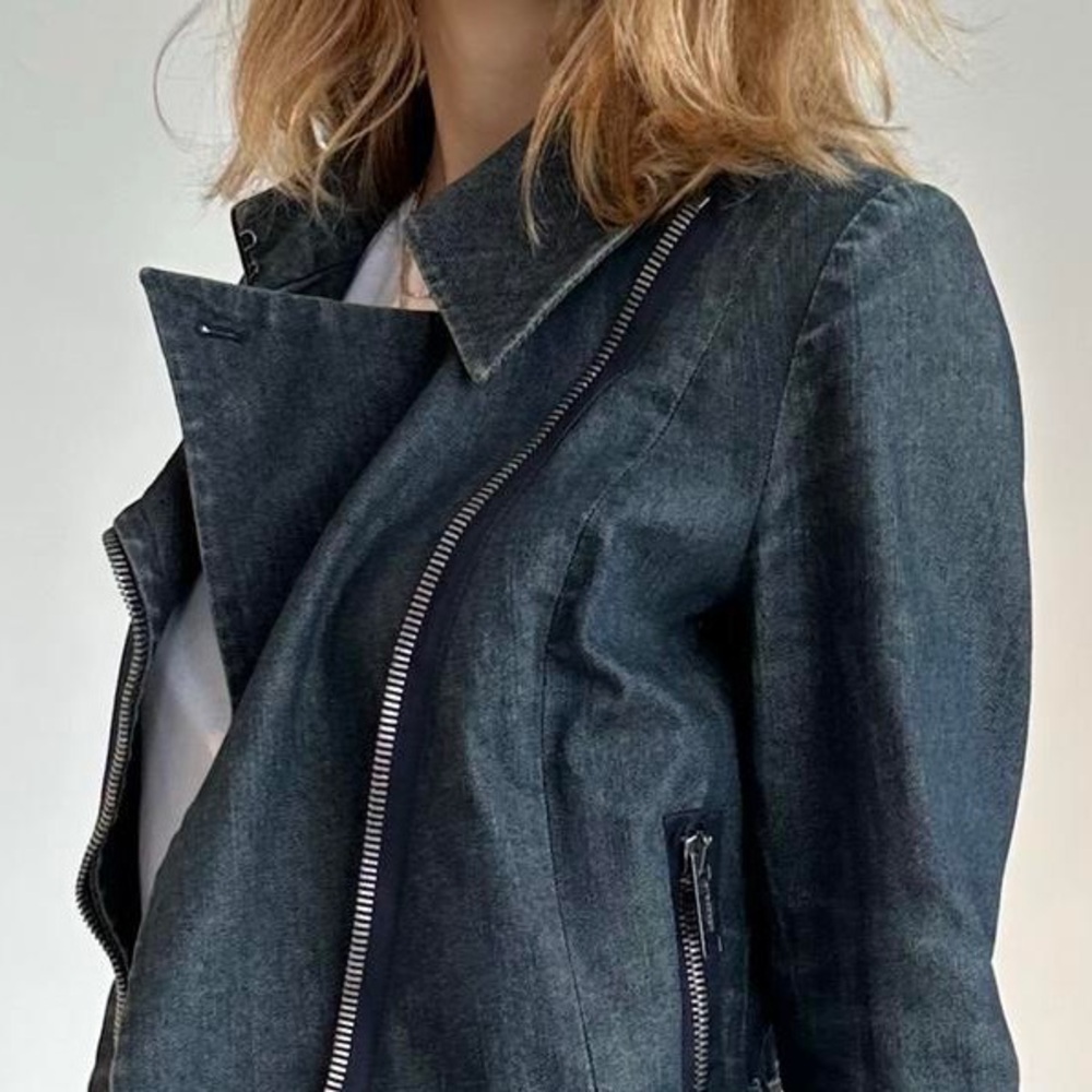 Burberry London Dark Wash Denim Moto Zipper Front Jacket Size 10